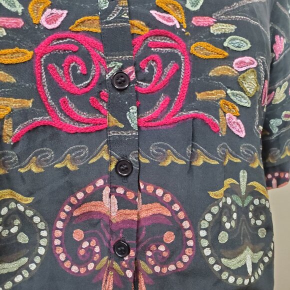 Hermant & Nandita Embroidered Button down Maxi Dress 100% Silk Sz Large Boho - Picture 5 of 13